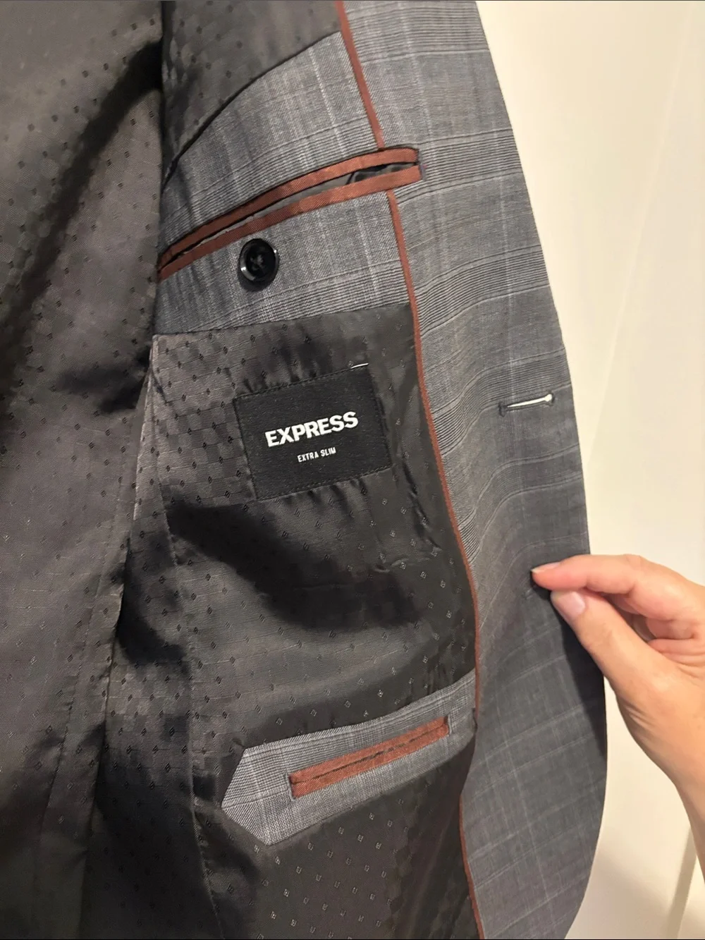 Express Men’s Gray Windowpane Plaid Suit Jacket & Pants
